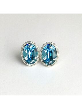 Swarovski Elements clear blue crystal silver tone stud earrings